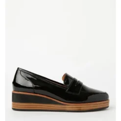 Best Sale ⌛ Zazou Boston Black Leather Wedged Loafer ⌛