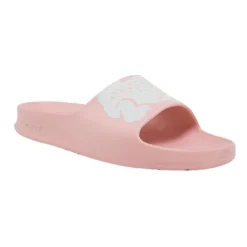 Brand new 🛒 Lacoste Croco 2.0 Pink/White Synthetic Print Slides ⭐